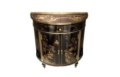 Chinoiserie Black Lacquer Demilune Cabinet