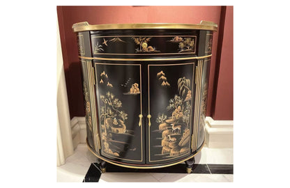 Chinoiserie Black Lacquer Demilune Cabinet