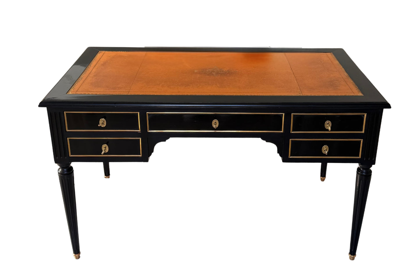 Louis XVI Black-Lacquer Writing Desk with Cognac Leather Top