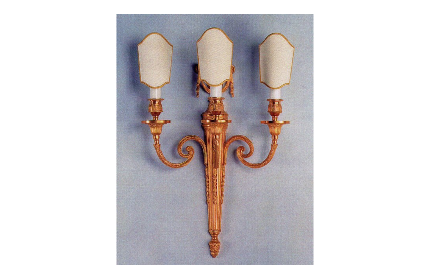 Louis XVI Gilt Bronze Triple-Arm Wall Sconce — Ivory Shades